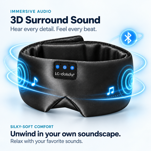 Wireless audio graphic showing the built-in speaker positions in the silk mask