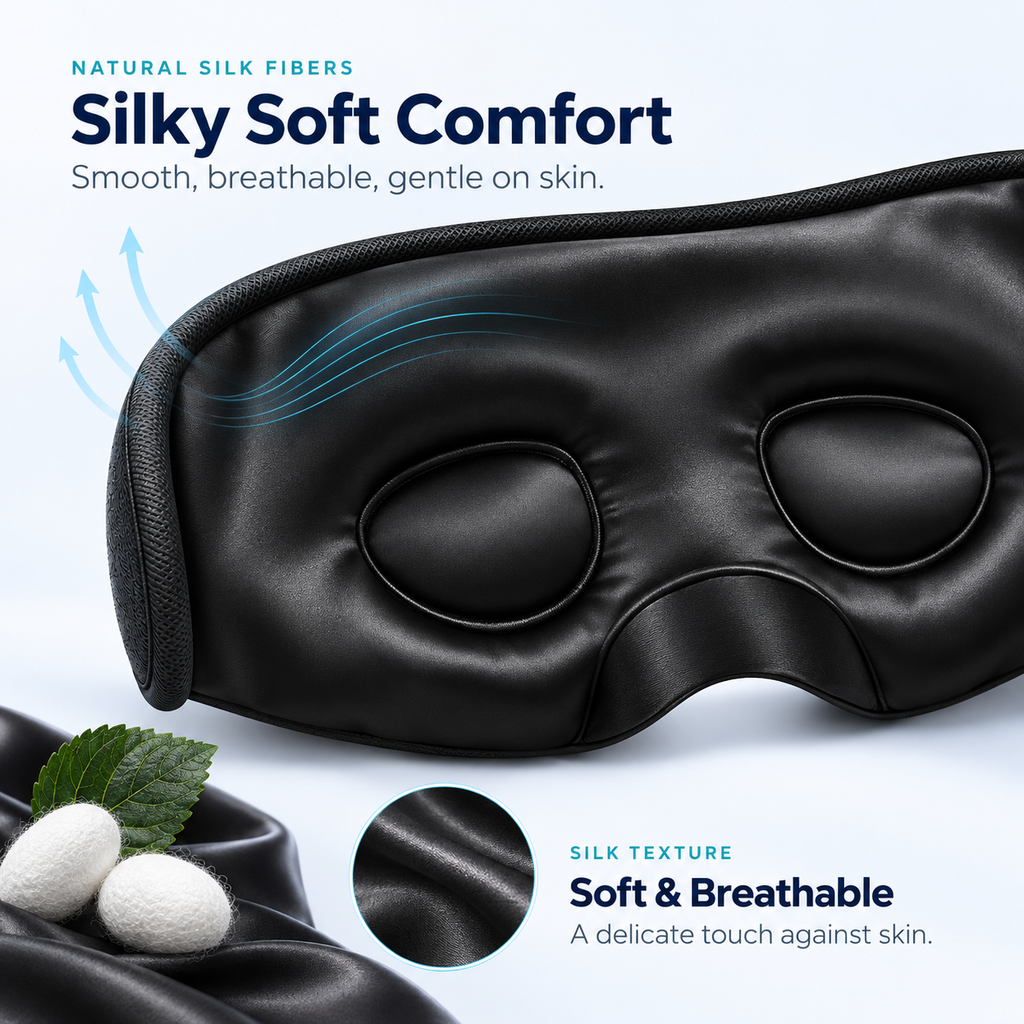 Close-up of the silk sleep mask lining and smooth fabric texture