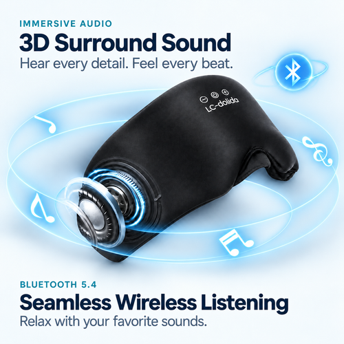Illustration of wireless audio and a built-in speaker in the silk sleep mask