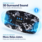 Wireless audio illustration showing speakers inside the printed headband