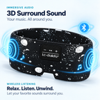 Wireless audio illustration showing speakers in the printed wraparound mask